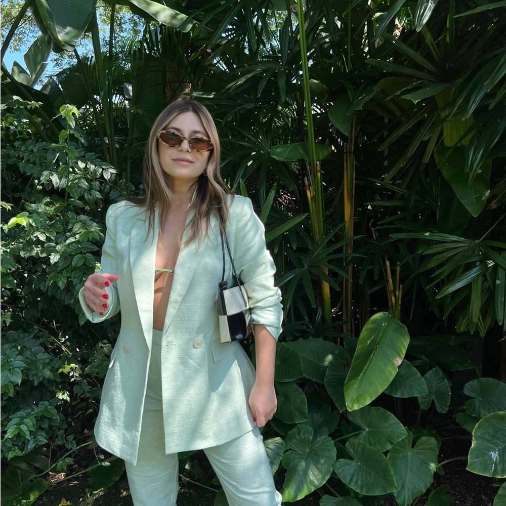 NA-KD GREEN LINEN BLAZER
